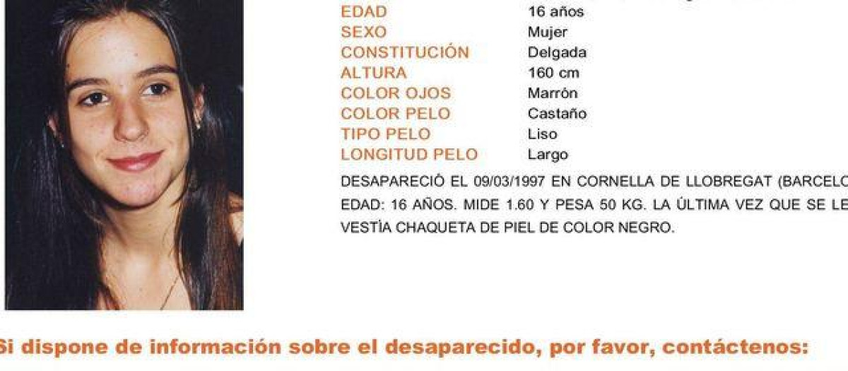 Cartel de desaparecida de Cristina Bergua, hace ya casi 30 años