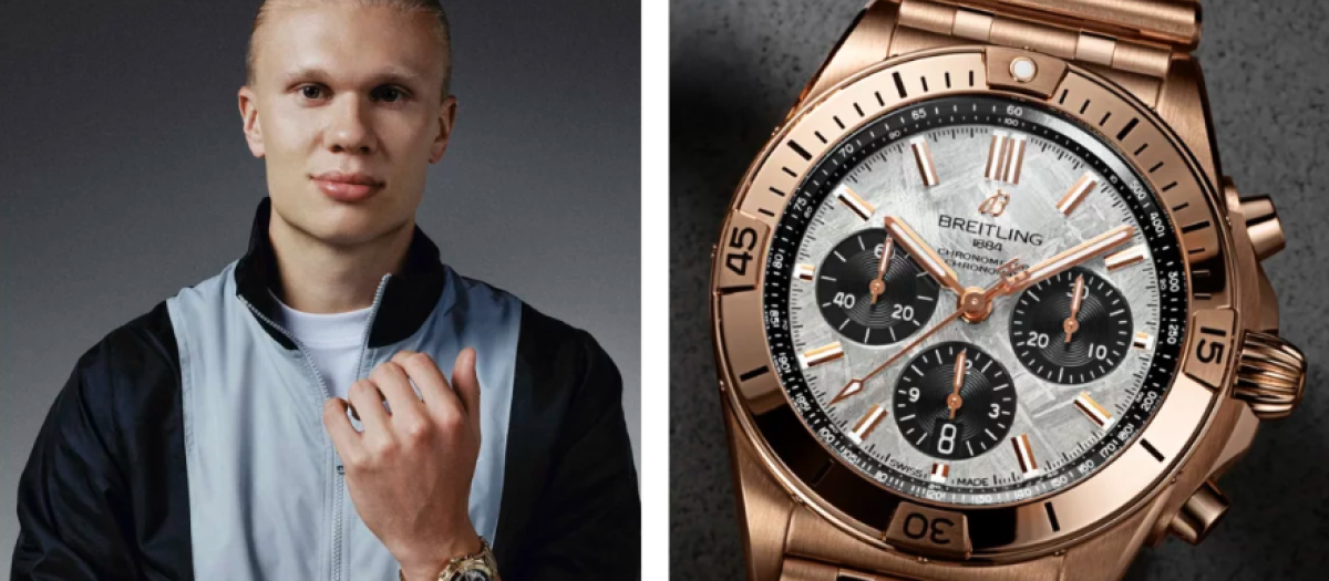 El futbolista noruego, Erling Haaland con una imagen del reloj