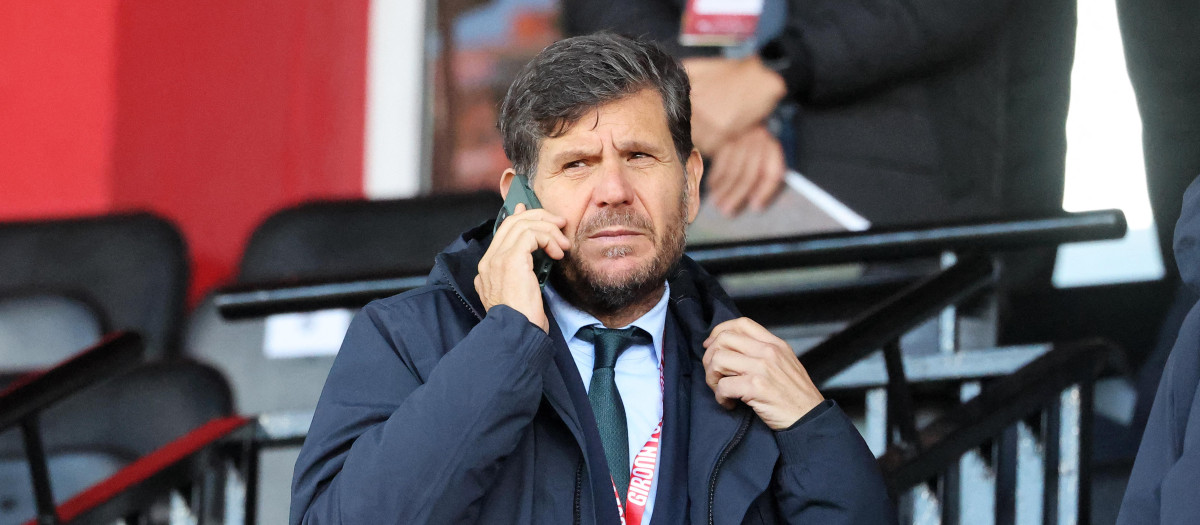 Mateu Alemany, Atletico de Madrid director of football, is in the VIP box during the match between Girona FC and Club Atletico de Madrid, corresponding to week 17 of LaLiga EA Sports, played at the Montilivi Stadium in Girona, Spain, on December 21, 2025. (Photo by Joan Valls/Urbanandsport/NurPhoto) (Photo by Urbanandsport / NurPhoto via AFP)