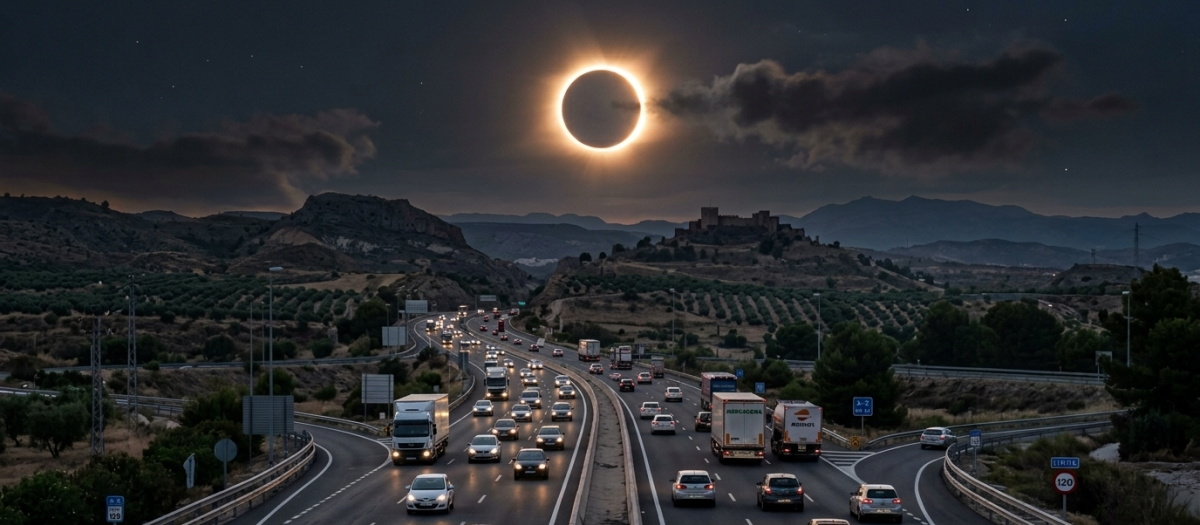 A muchos conductores el eclipse les va a pillar en la carretera