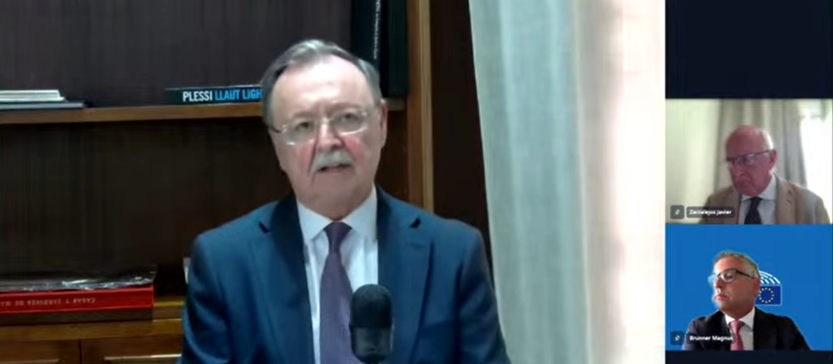 El presidente ceutí, Juan Jesús Vivas, en la reunión extraordinaria convocada por la Comisión de Libertades del Parlamento Europeo