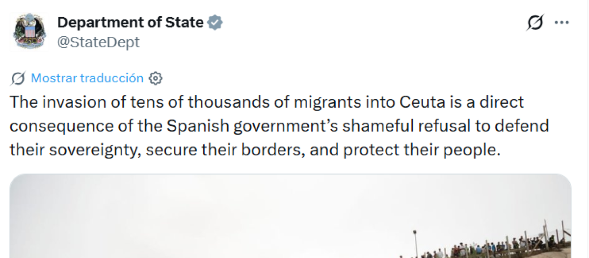 Mensaje en X del Departamento de Estado de EE.UU.
