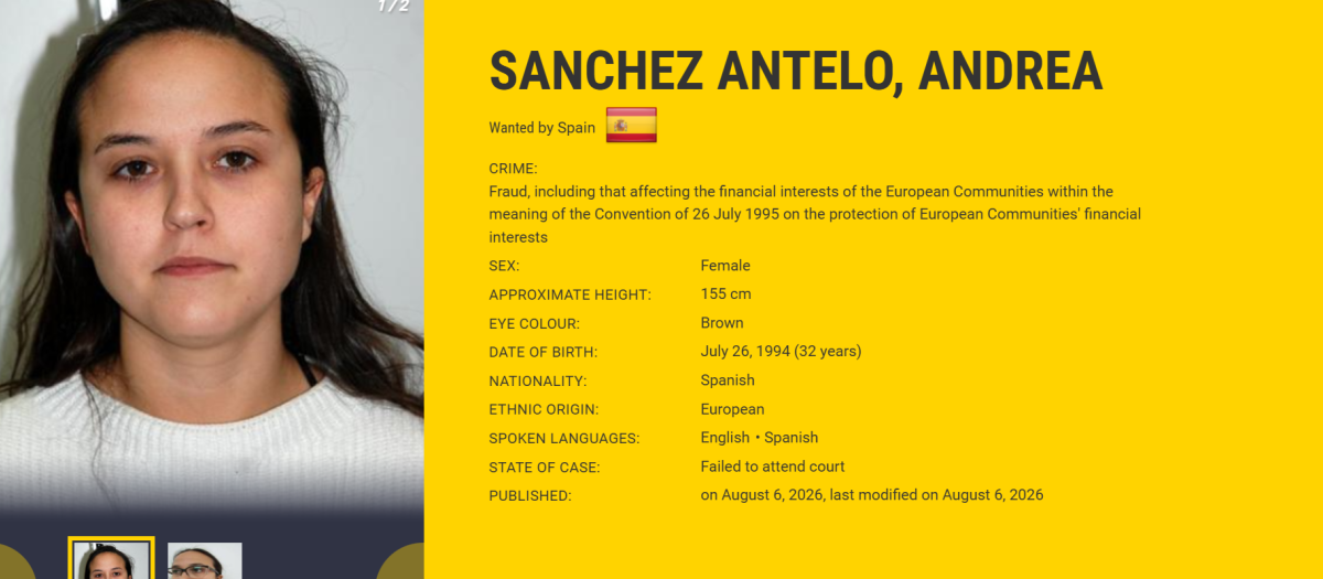 Andrea Sánchez, buscada por EUROPOL