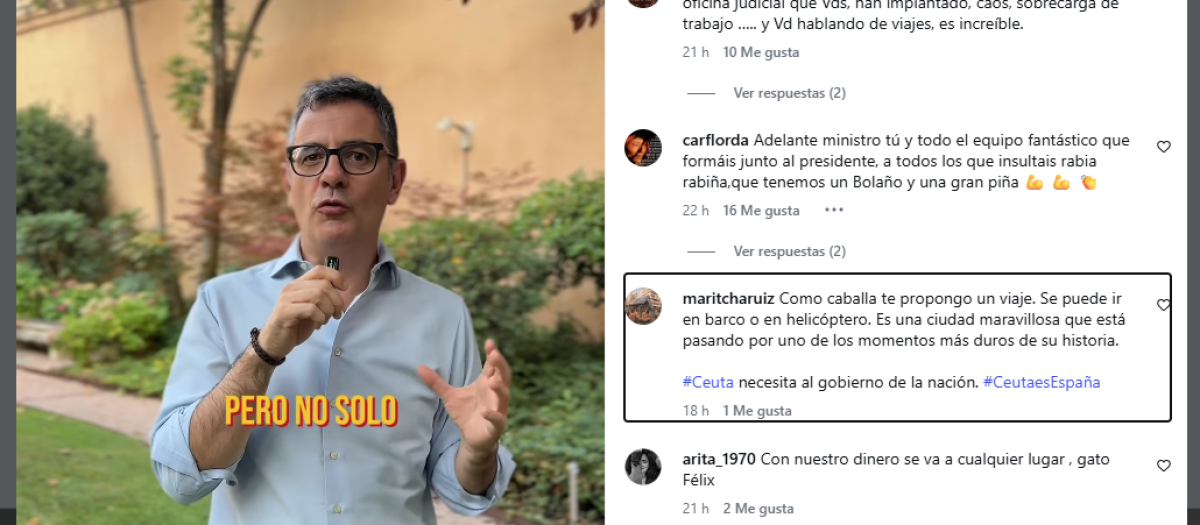 Comentario de Maritcha Ruiz en el vídeo del ministro Félix Bolaños