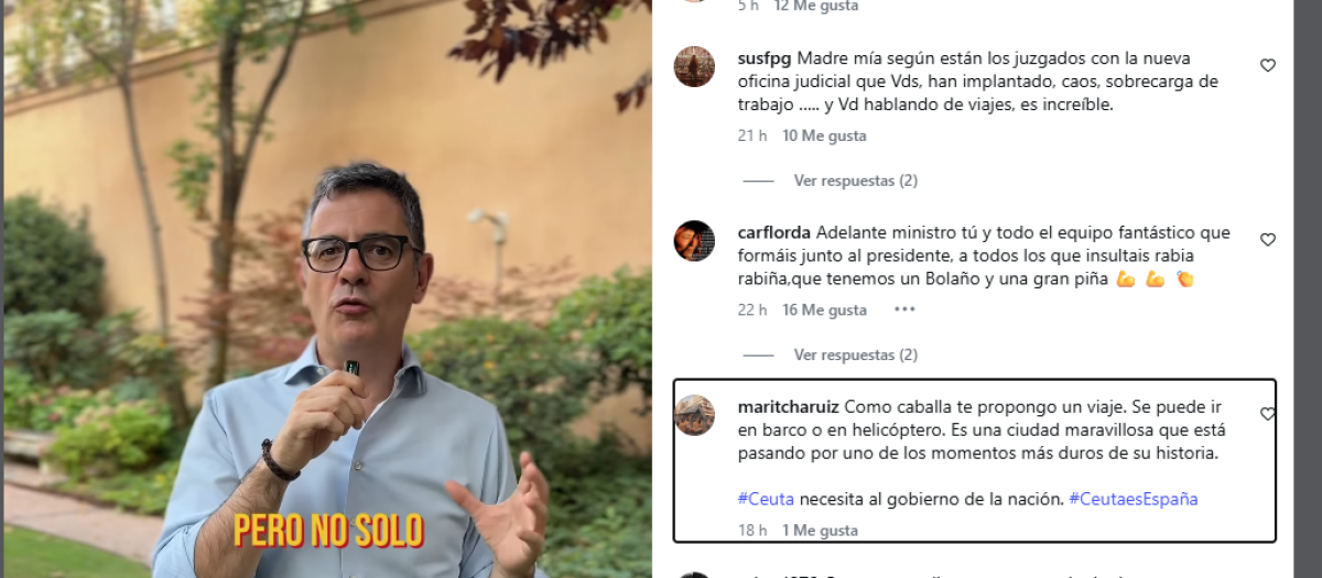 Comentario de Maritcha Ruiz en el vídeo del ministro Félix Bolaños