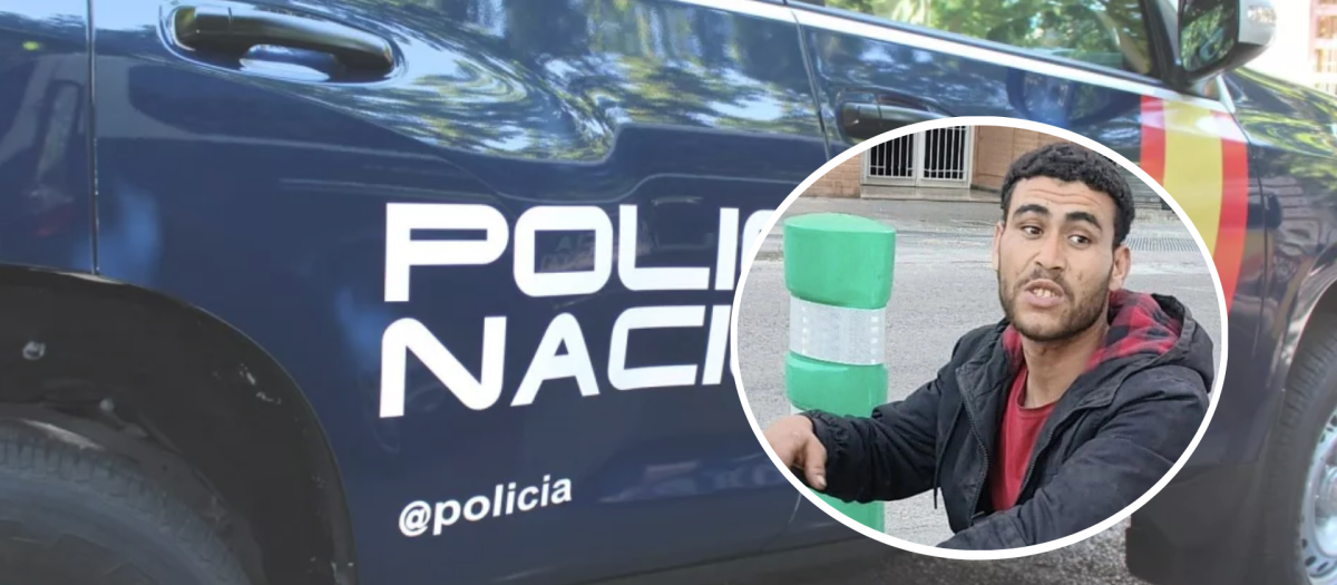 Montaje de un coche de Policía Nacional y Said, el detenido