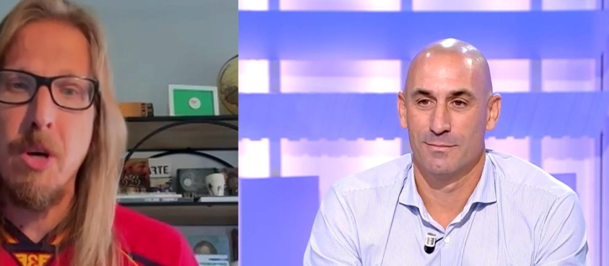 Pablo Fernández, representante de Podemos, y Luis Rubiales, a la derecha, en el programa En boca de todos