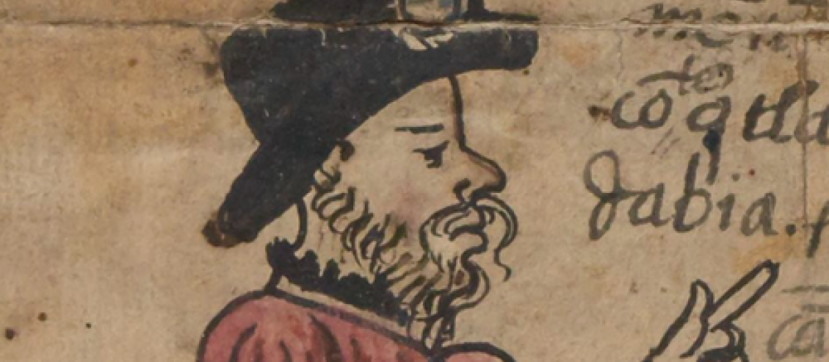 Representación de Andrés de Tapia junto a un texto en náuathl