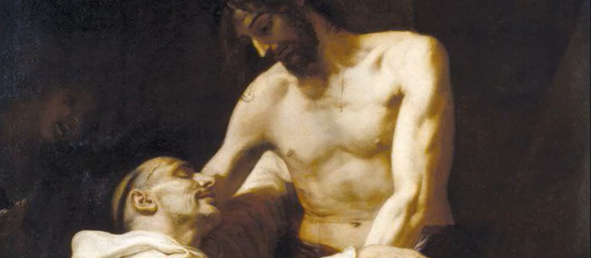 Francisco Ribalta representa a Jesús abrazando con ternura a San Bernardo de Claraval