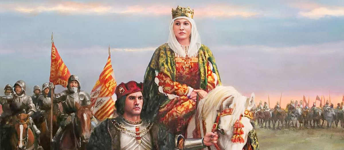 Isabel la Católica y el Gran Capitán. Cuadro de Augusto Ferrer-Dalmau