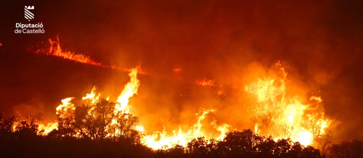 Imagen del incendio forestal en la Sierra Calderona

REMITIDA / HANDOUT por CONSORCIO DE BOMBEROS DE CASTELLÓN
Fotografía remitida a medios de comunicación exclusivamente para ilustrar la noticia a la que hace referencia la imagen, y citando la procedencia de la imagen en la firma
21/8/2026