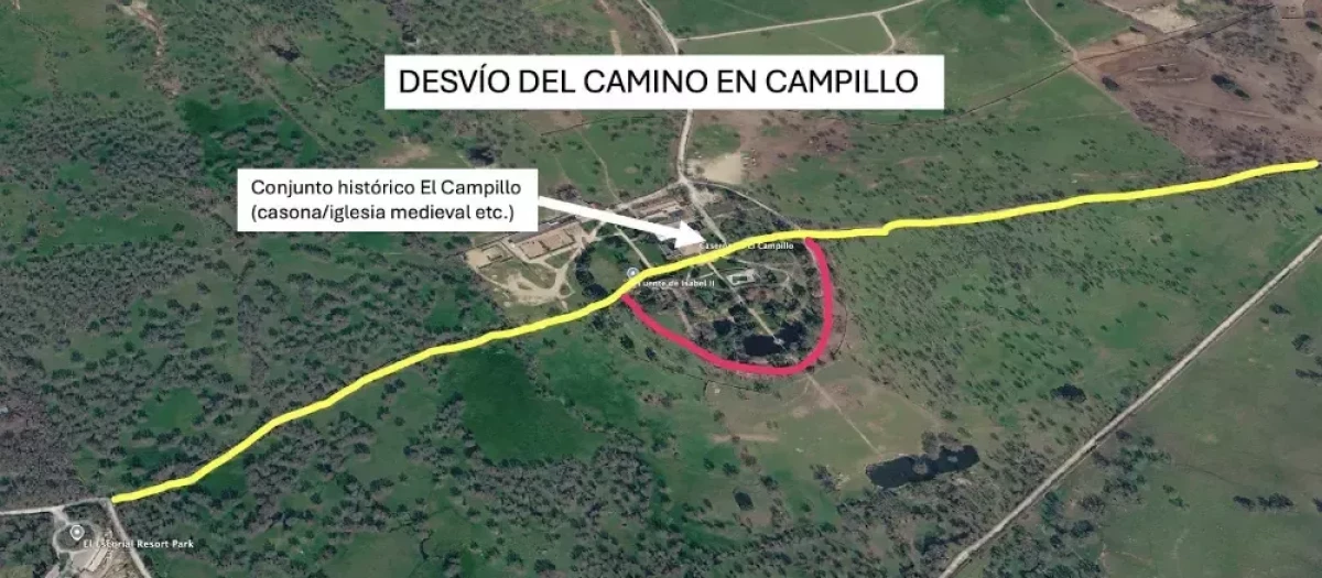 Vista aérea del desvío en el Camino de Monesterio