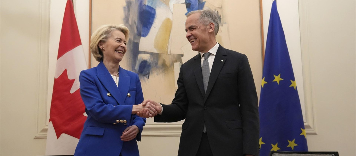 Encuentro entre el primer ministro canadiense, Mark Carney, y la presidenta de la Comisión Europea, Ursula Von der Leyen, el año pasado en Roma