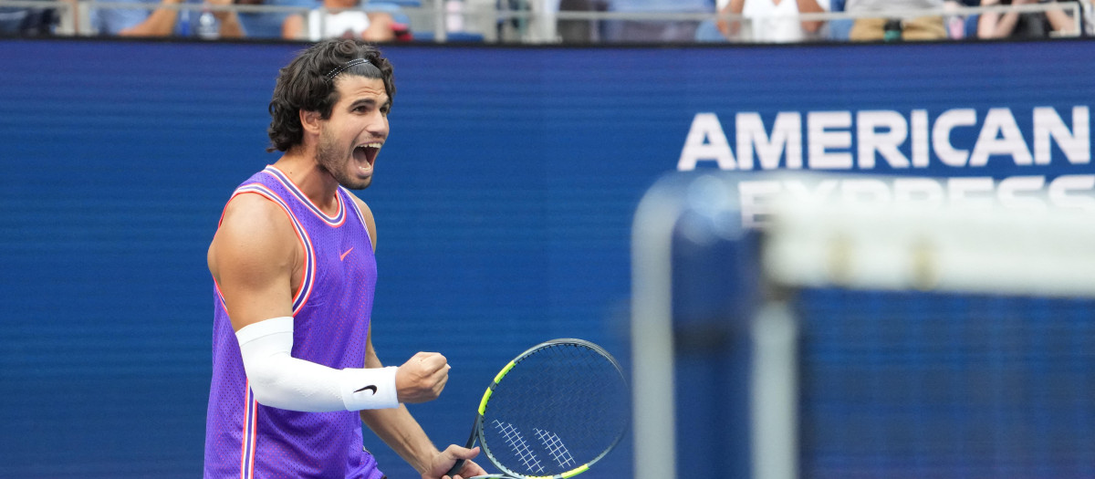 Carlos Alcaraz, en el dobles mixto del US Open
