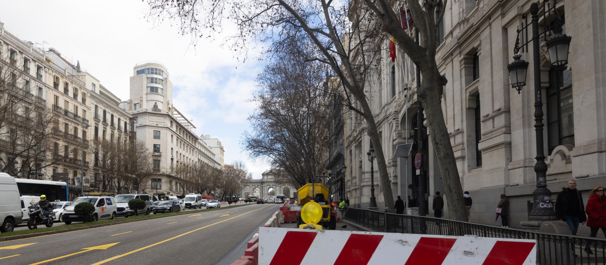 Obras del bulevar en la calle Alcalá, a 3 de febrero de 2026, en Madrid