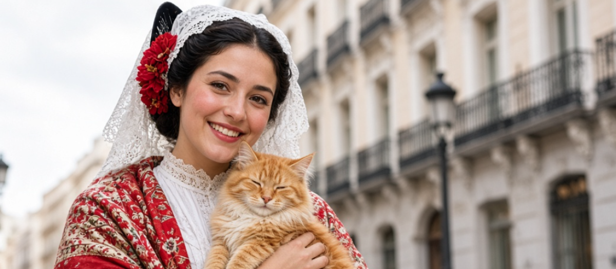 Mujer porta un gato