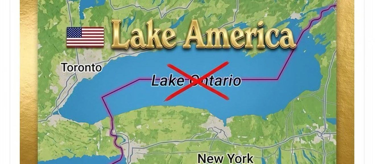 Captura de pantalla tomada de la cuenta oficial @realDonaldTrump de la red social Truth Social del presidente de los Estados Unidos, Donal Trump, que muestra un mapa con el nombre del 'Lago Ontario'