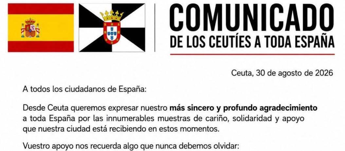 Comunicado del pueblo de Ceuta en el que pide acudir a las manifestaciones del 2 de septiembre