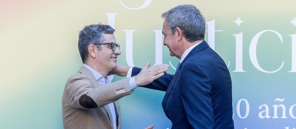 El ministro de la Presidencia, Justicia y Relaciones con las Cortes, Félix Bolaños y el expresidente del Gobierno, José Luis Rodríguez Zapatero