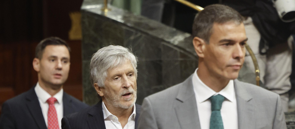 Pedro Sánchez y Fernando Grande-Marlaska, este jueves en el Congreso