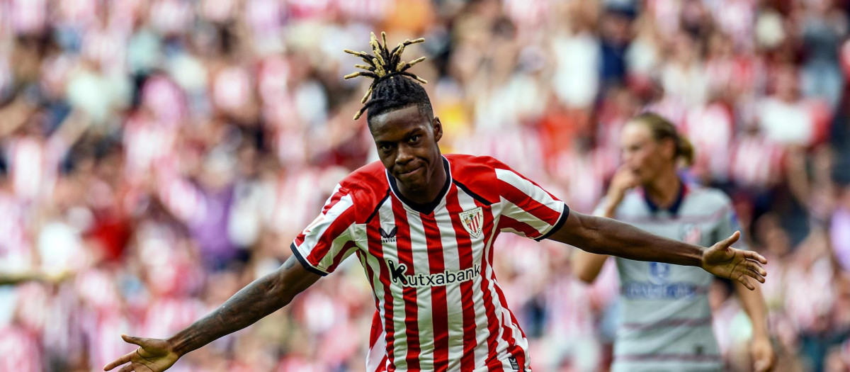 Nico Williams celebra marcar el 1-0 ante el Atlético de Madrid