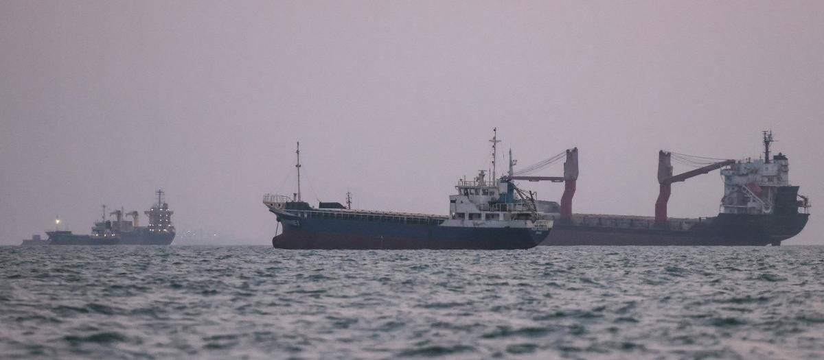 Unos buques navegan por el estrecho de Ormuz, frente a la costa de la ciudad portuaria de Bandar Abbas, en el sur de Irán