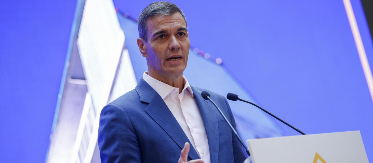 El presidente del Gobierno, Pedro Sánchez, durante la presentación del nuevo portal de Casa 47