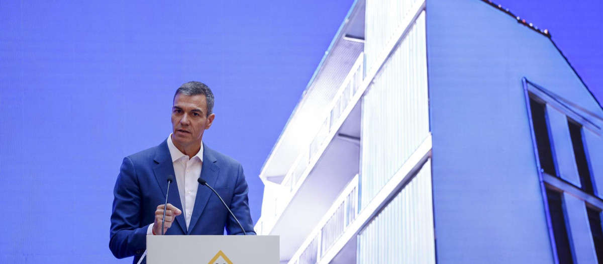 El presidente del Gobierno, Pedro Sánchez, durante la presentación del nuevo portal de Casa 47