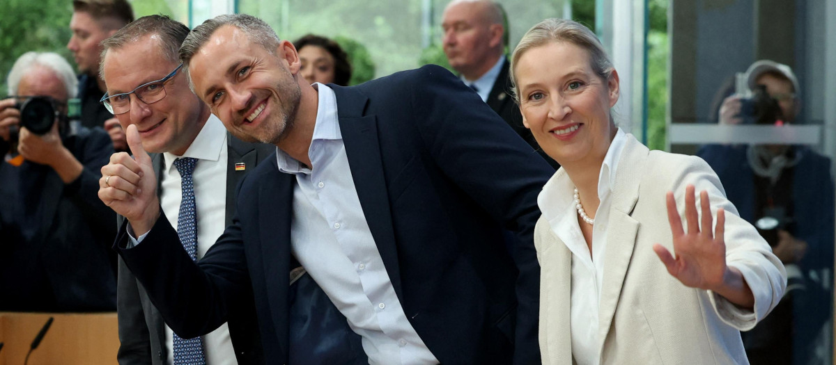 Ulrich Siegmund (C) candidato ganador en Sajonia-Anhalt y la líder de AfD Alice Weidel