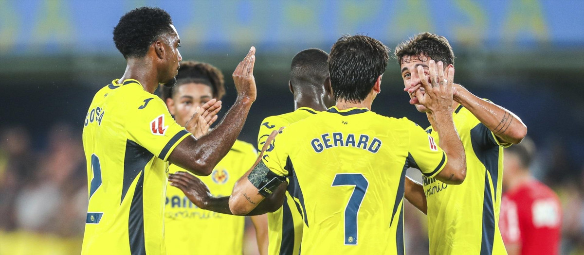 Los jugadores del Villarreal celebran un gol esta temporada