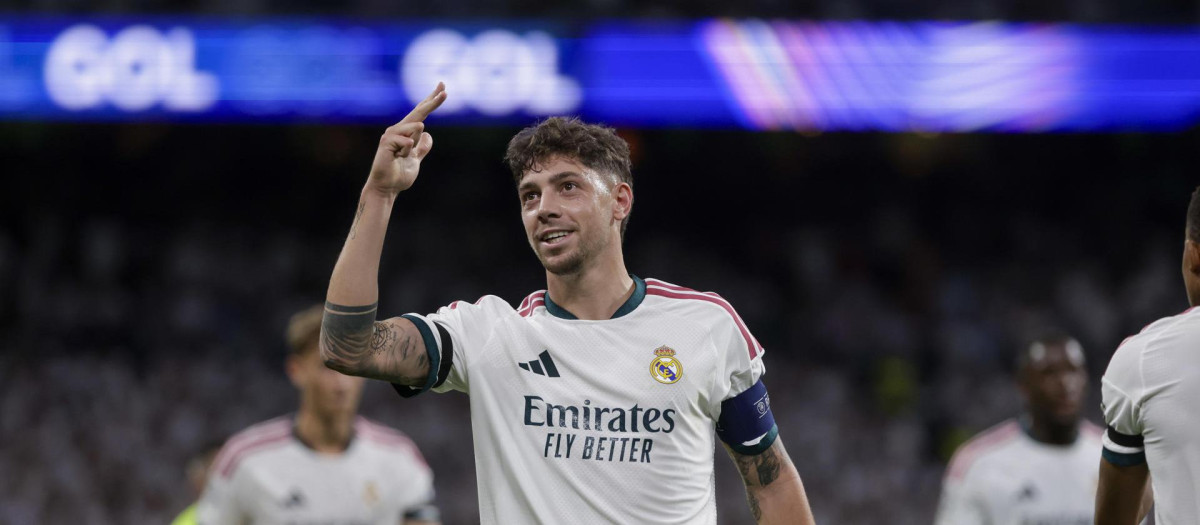 Fede Valverde celebra su gol ante el Inter