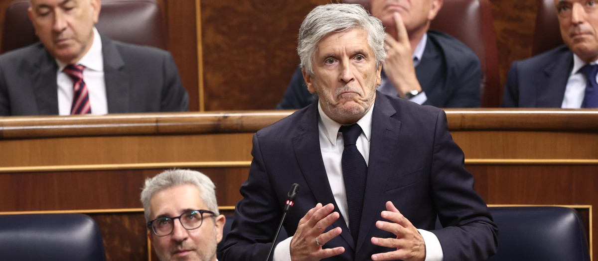 El ministro del Interior, Fernando Grande-Marlaska, interviene durante una sesión plenaria en el Congreso de los Diputados