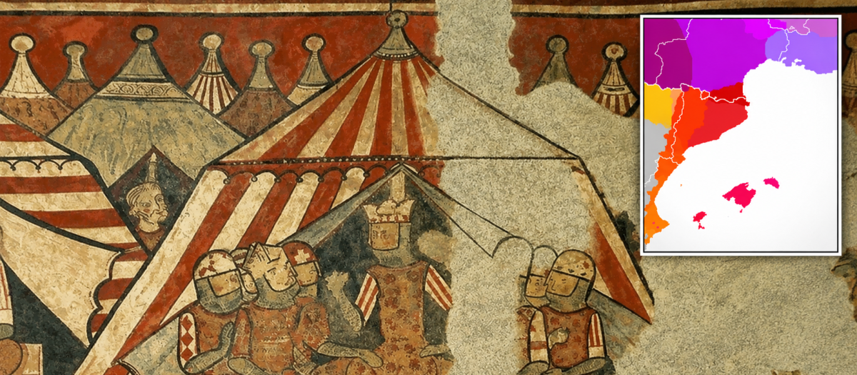 Jaime I con sus tropas durante la conquista de Mallorca en 1229, representada en pintura medieval