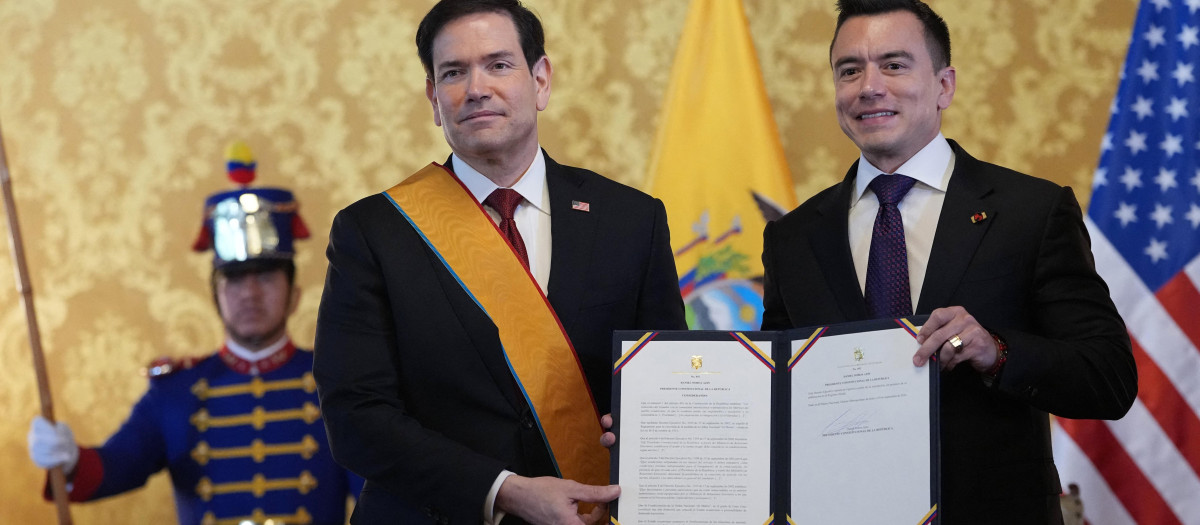 El secretario de Estado de EE.UU. Marco Rubio y el presidente de Ecuador Daniel Noboa