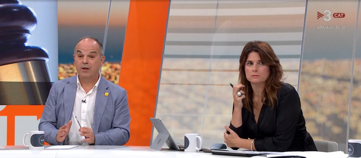 Jordi Turull en 'Els Matins', junto a la presentadora, Ariadna Oltra