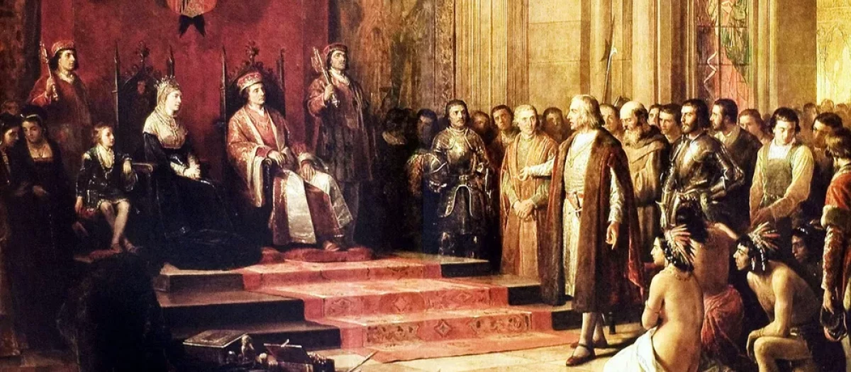 Representación de la recepción de los Reyes Católicos a Cristóbal Colón