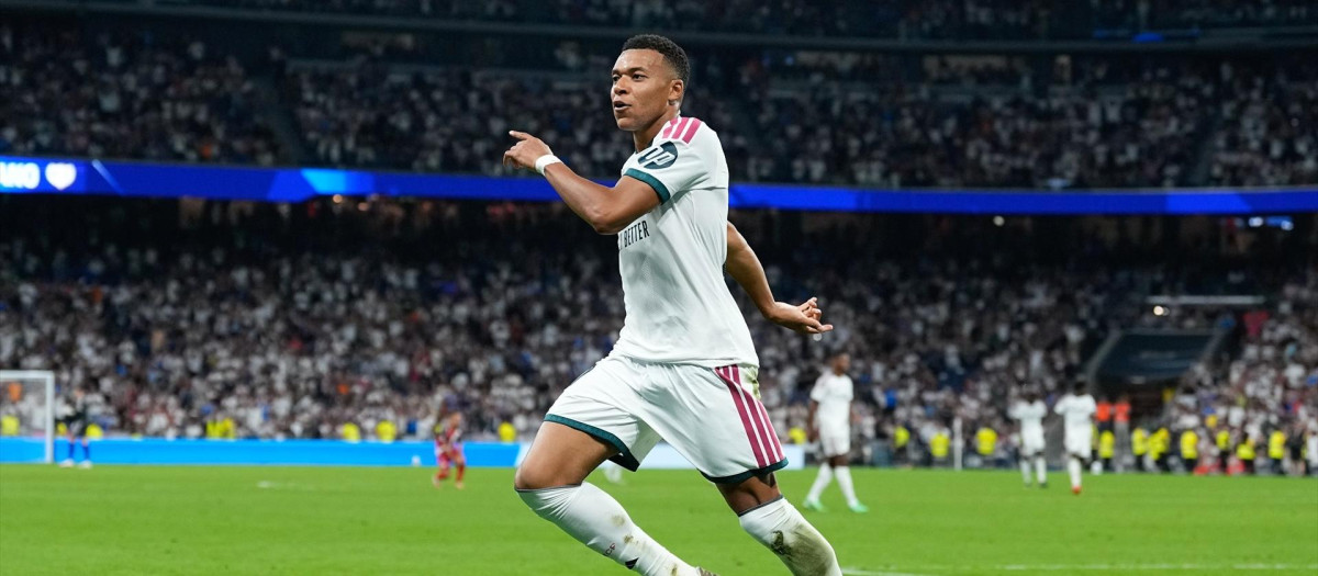 Kylian Mbappé celebra un gol en el Santiago Bernabéu