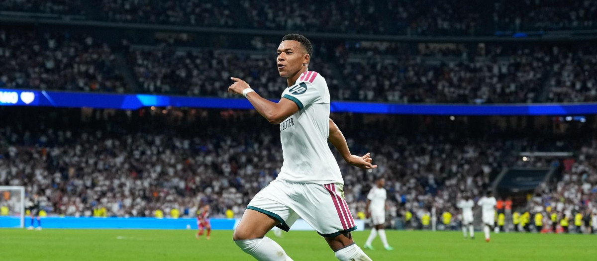 Kylian Mbappé celebra un gol en el Santiago Bernabéu