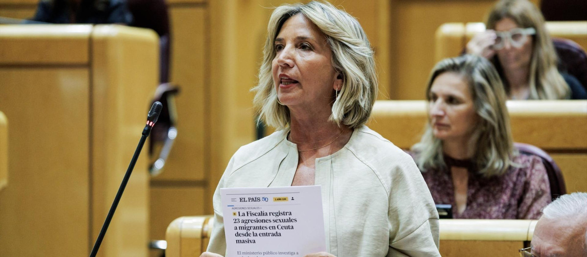 La portavoz del PP en el Senado, Alicia García, en la sesión de control al Gobierno