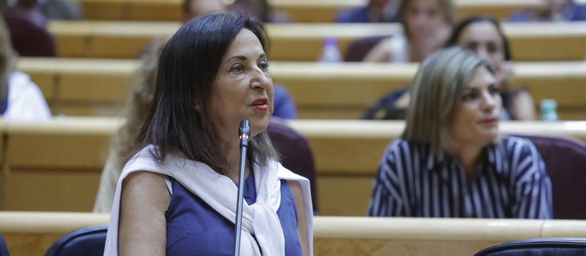 La ministra de Defensa, Margarita Robles, en la sesión de control en el Senado