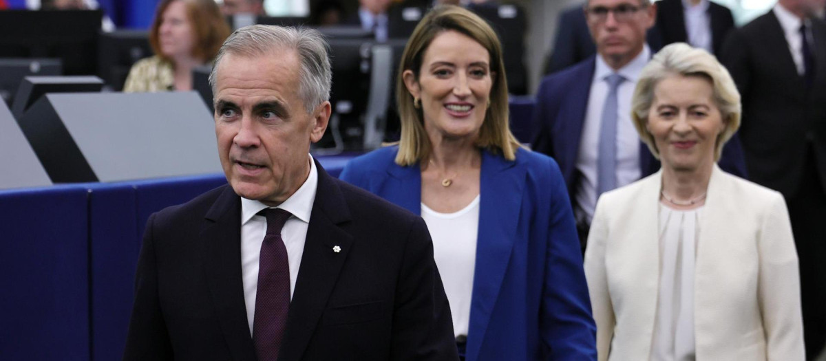 El primer ministro canadiense, Mark Carney, a su llegada al Parlamento Europeo