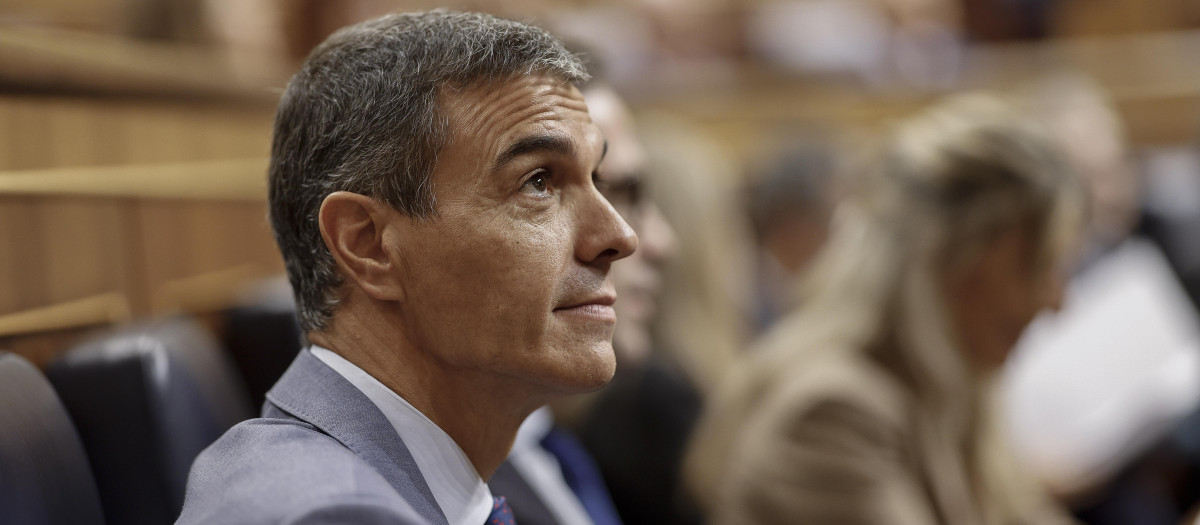 Pedro Sánchez, a primera hora del Pleno de este jueves