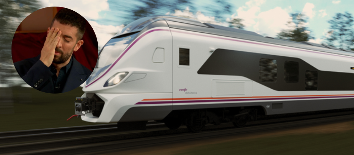 Montaje del presentador de 'La Revuelta', David Broncano, y un tren de Renfe