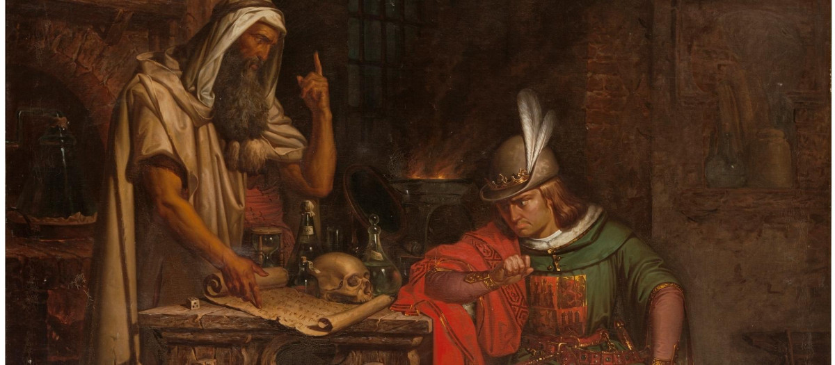 Don Pedro I de Castilla consulta su horóscopo a un moro sabio de Granada llamado Ben-Agatim