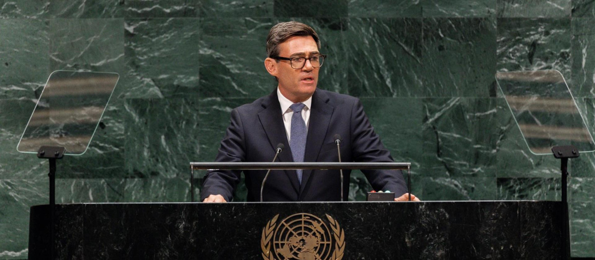 El primer ministro británico, Andy Burnham, durante su intervención ante la Asamblea General de la ONU