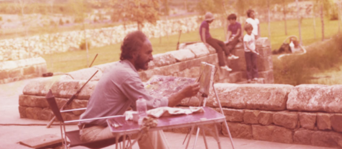 Chillida con sus hijos en Castrillo de la Reina, Burgos