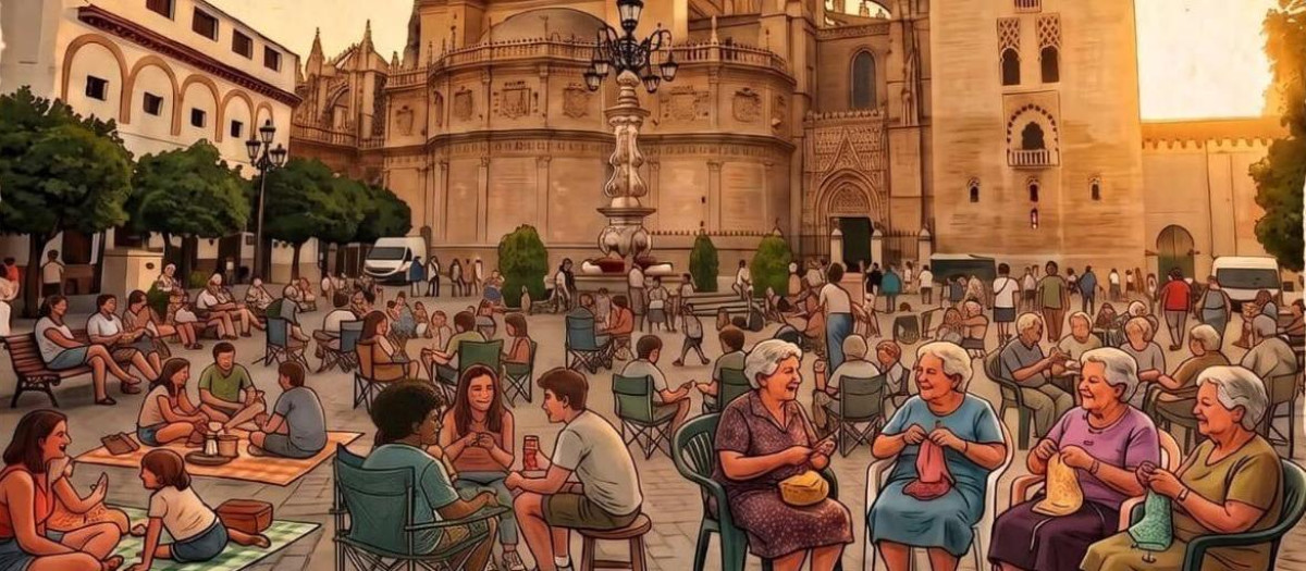 Cartel de la convocatoria de protesta contra la cena celebrada a los pies de la Giralda
