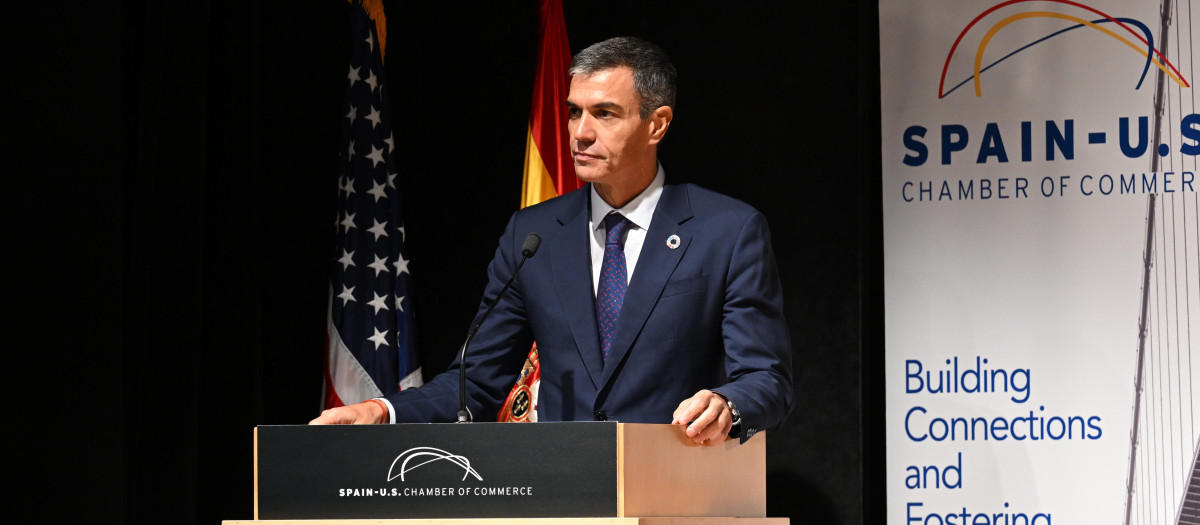 Pedro Sánchez, durante uno de los actos en Nueva York