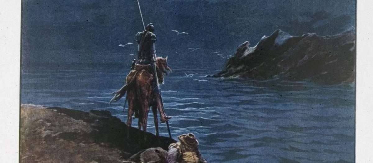 Don Quijote espera el alba en la playa de Barcelona de Salvador Tusell (a partir de Gustave Doré)