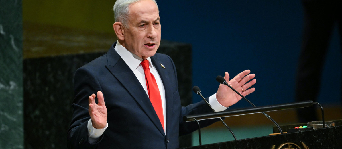 Benjamín Netanyahu, primer ministro de Israel, durante su discurso en Naciones Unidas